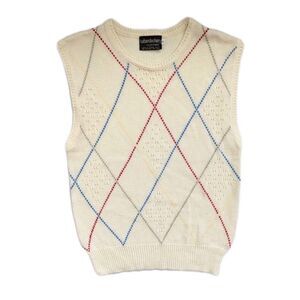Vintage 90s Haberdashery Sweater Vest Argyle Cream